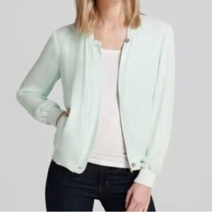 100% Silk Joie Pistachio Green zip Up Long Sleeve Jacket M